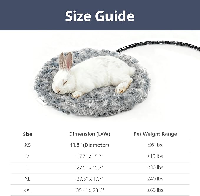 Adjustable Temperature Heated Cat Bed & Dog Heating Pad with Timer, Chew-Resistant Cord, Thick and Soft Cover, Indoor Pet Heating Pad, Round 11.8"