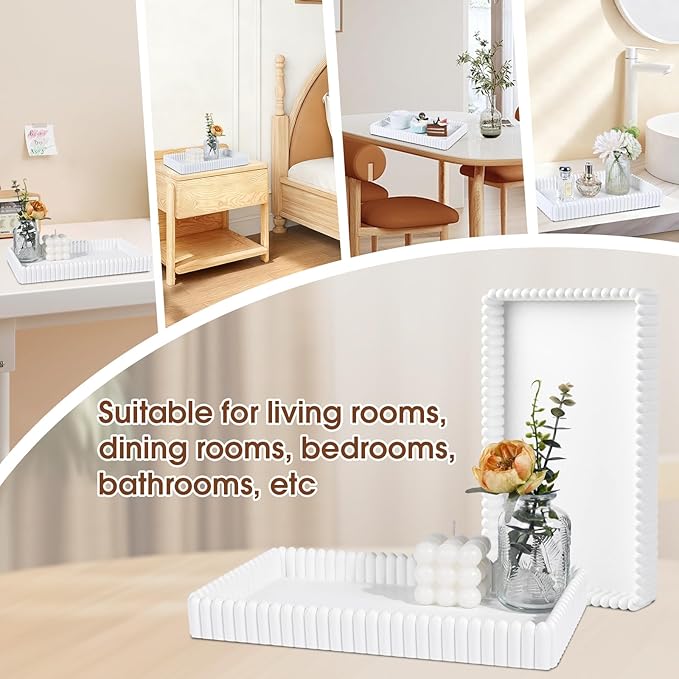 Rectangular Tray for Coffee Table,Modern Decorative Tray,White Concrete Trays,Home Dining Centerpiece Decor,Decorative Trays for Dining Table,Living Room,Kitchen,Counter