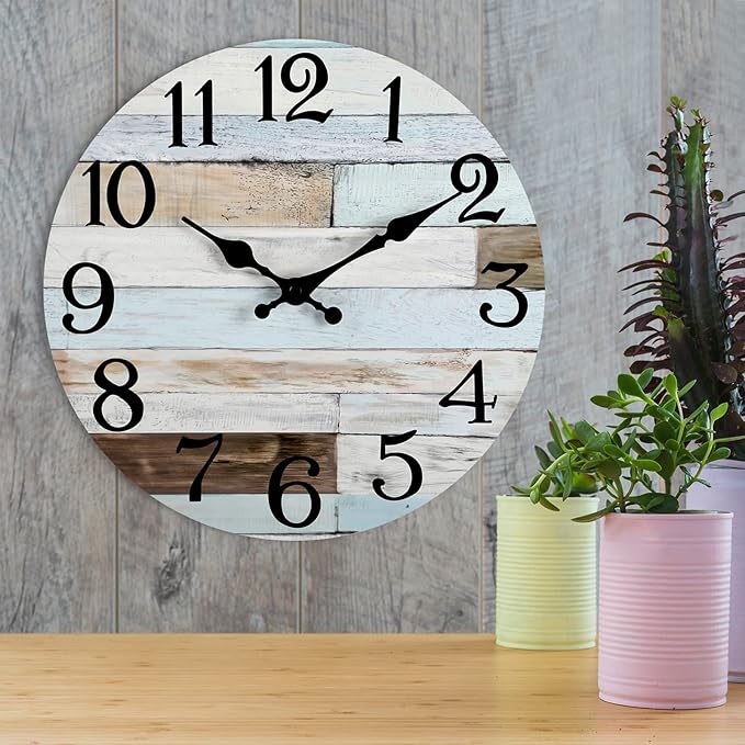 Wall Clock Battery Operated 16 Inch Silent Non-Ticking Coastal Country Style Decorative for Living Room, Kitchen, Home,Bathroom, Bedroom, Laundry Room
