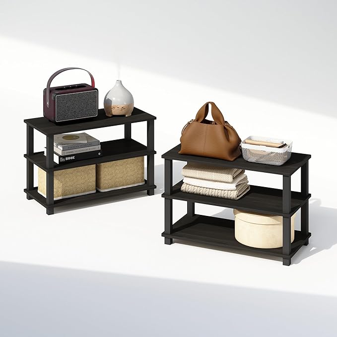 Furinno Turn-S-Tube Storage Shelves Set of 2, 3-Tier Stackable Standing Shelf, Open Corner Shelf, for Organization and Storage, Living Room, Garage, Home Office, Espresso