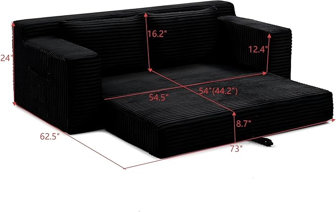 73" Cloud Loveseat Sofa Couch in a Box, 2 Seater Boneless Couch, Convertible Pull Out Sofa Bed with Pillows, No Assembly, Memory Foam, Modern Small Couches for Small Spaces (A-Black)
