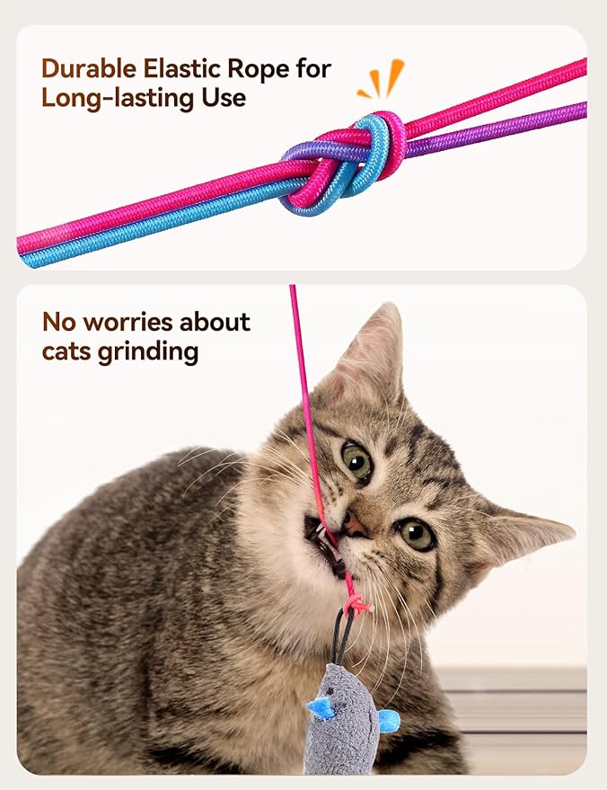 Laser Cat Toys for Indoor Cats, Interactive Cat Toy LED Light Hanging, Cats Wand Toy Feather, Feather & Mouse for Bored Adult Kitten Exercise, White