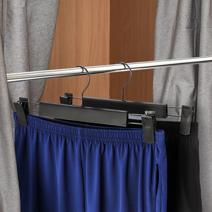 Clothes Pants Hangers, Space-Saving Skirt Holders with 360 ° Swivel Hooks, Adjustable Clips, Trouser Hangers, Clothes Coat Garment Jeans Hangers (30 Pack, Black)