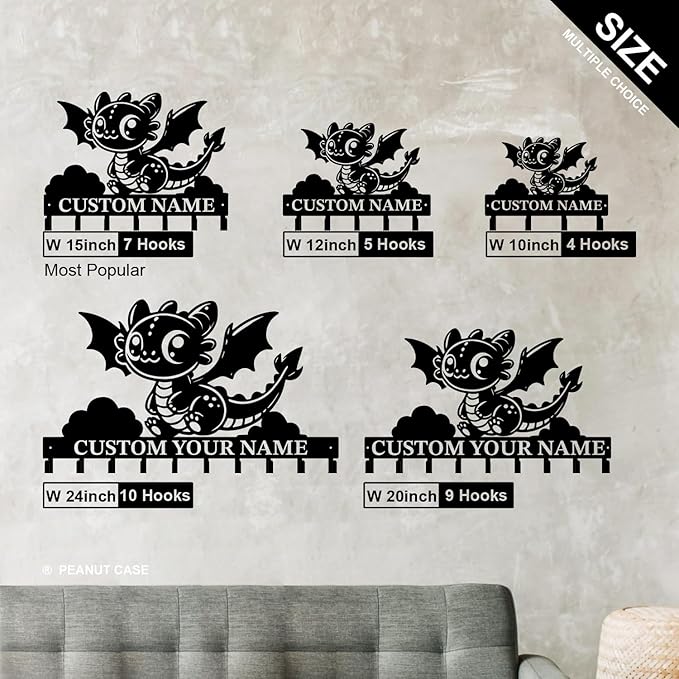 Personalized Evil Dragons Keys Hooks,Custom Name Metal Dragons Art Keys Hooks,Metal Dragons Lover Wall Home Storage Decorative Keys Hooks,Key Holder Hooks for Wall (Style H)