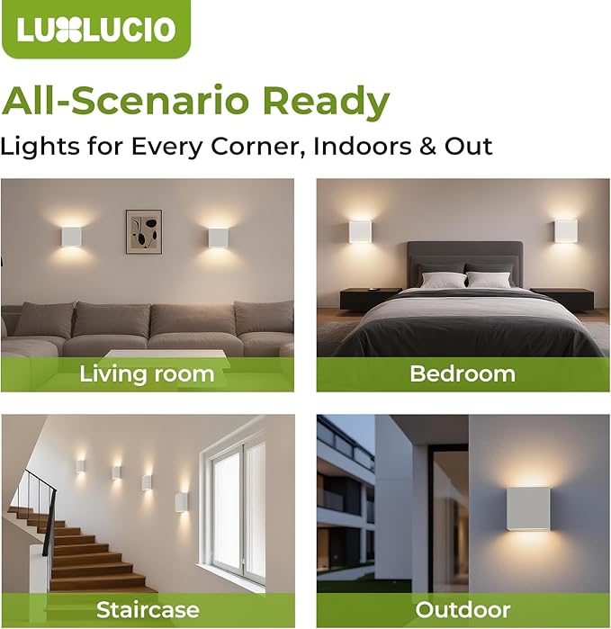 2Pack Indoor Outdoor Up and Down White LED Wall Light, Modern Porch/Bedroom Wall Lamp, IP65 Waterproof, 5%-100% Dimmable, 18W 5CCT (2700K-5000K), CRI90+, 120-277V, ETL FCC Certified