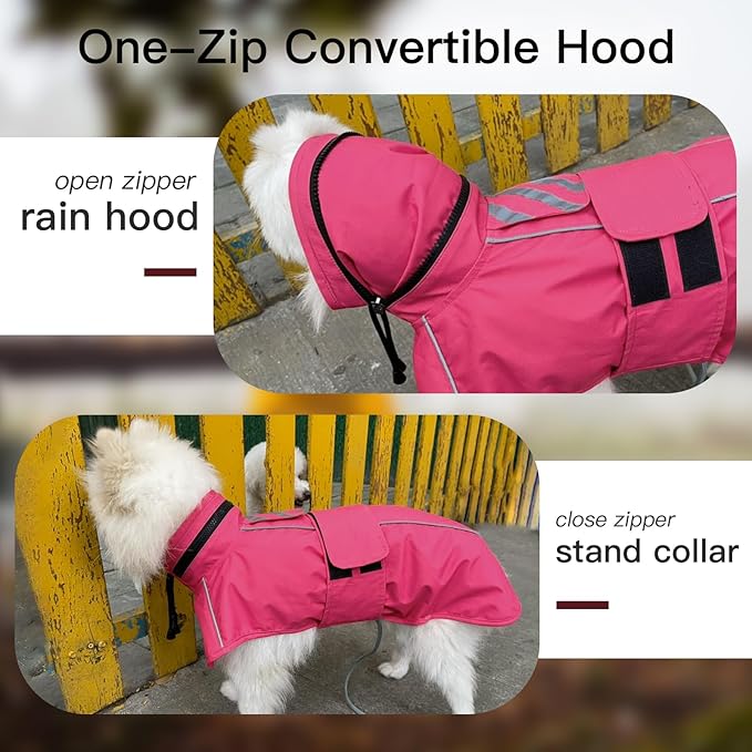 Waterproof Windproof Dog Raincoat with Full Body Coverage, Reflective Adjustable Hooded Jacket, Easy on Lightweight Dog Rain Coat for Large Dogs Poncho Breathable (Neon Pink, XXXXL)