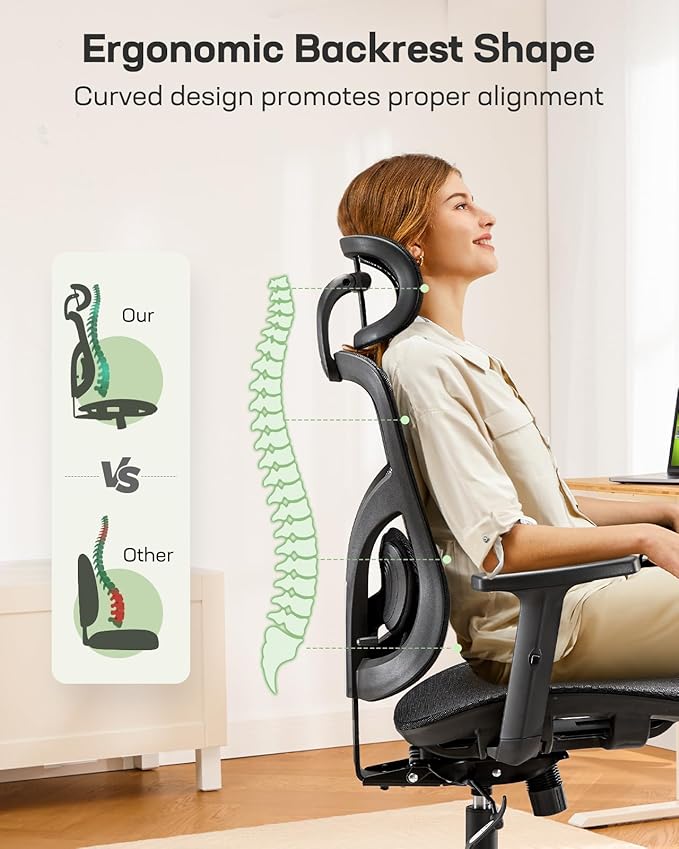 Marsail Ergonomic Mesh Office Chair,Ergonomic Dsk Chair with 2D Headrest,Adjustable Lumbar Support & Up and Down Armrest