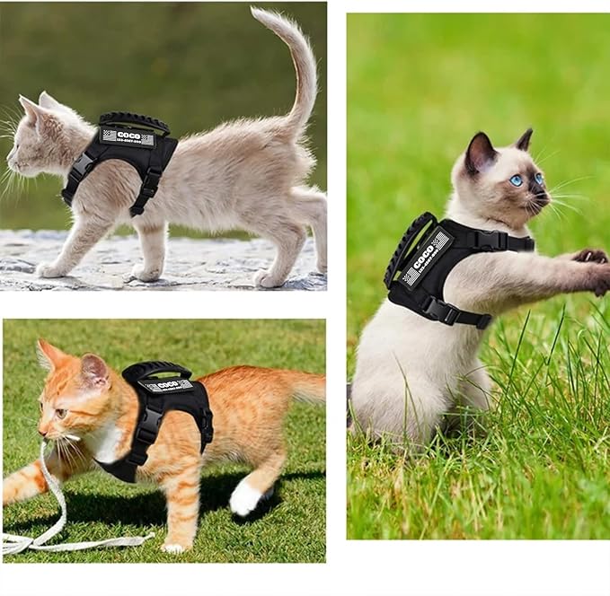 Tactical Cat Harness Escape Proof for Walking with Personalized Patches - Adjustable Harness for 8-20lbs Cat Escape Proof - Soft Vest for Large Kitty with Optional Leash (Red)