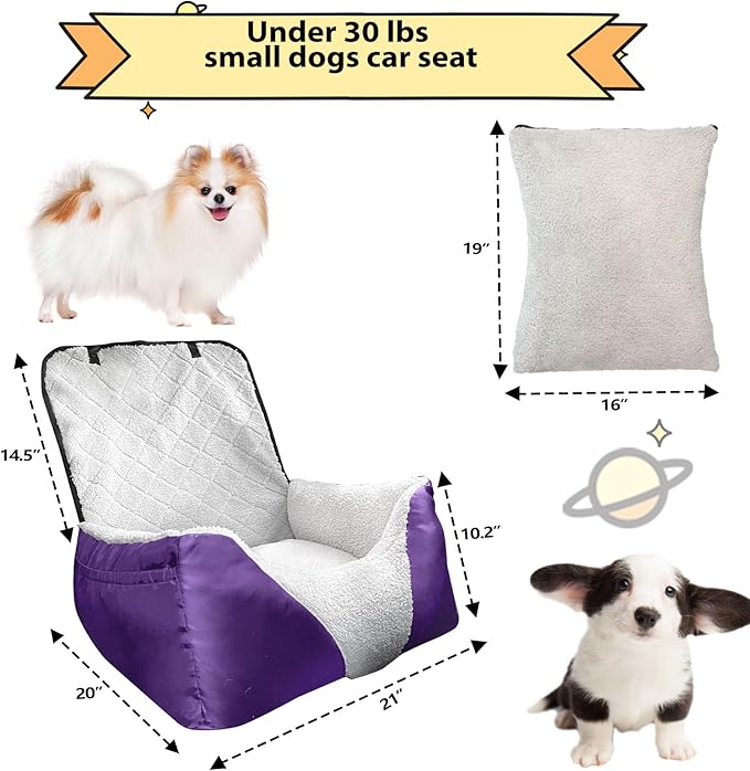 Car Seat Suitable for Small Dogs, Pet CarSeat with Storage and Clip-On Safety Tether, Fully Removable and Washable Dog Car Seat, Dogs Booster Seat Suitable Small Medium Dog