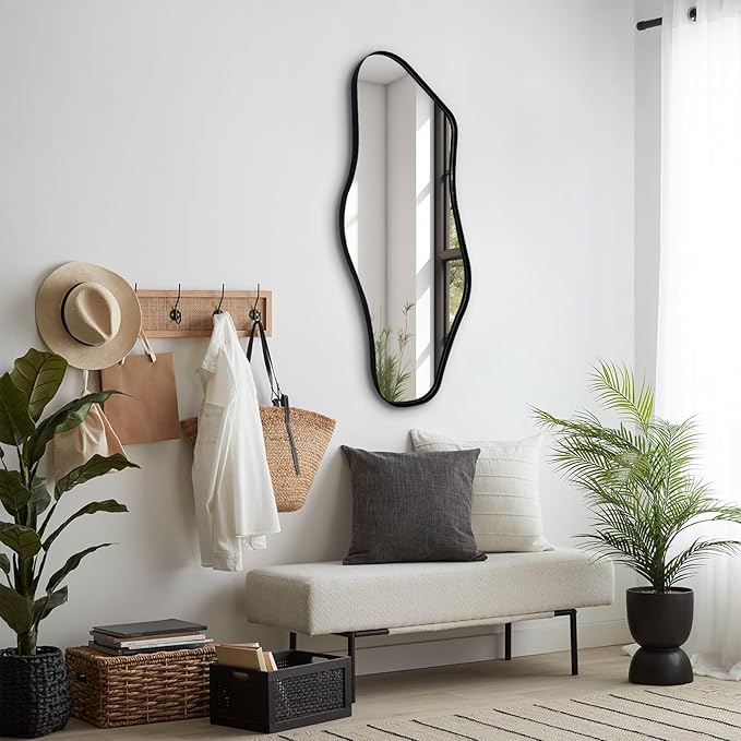 Irregular Wall Mirror, Asymmetrical Mirrors with Metal Frame, 40"x18" Cloud Shaped Mirror Decorative, Modern Abstract Mirrors for Living Room Bathroom Bedroom Hallway Entryway Fireplace