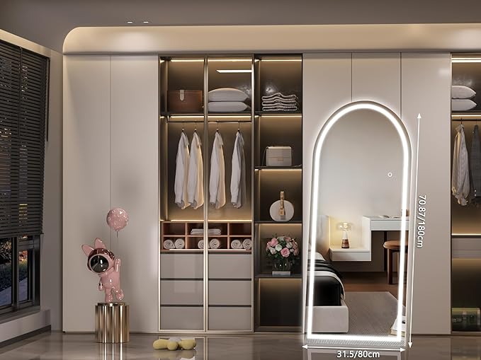 Hasipu 71" X 32" Full Length Mirror with Lights, White Frame Arch Led Mirror Full Length and 3 Colors Temperatures & Brightness Adjustable,Light Up Mirror Full Body for Bedroom Cloakroom Living Room