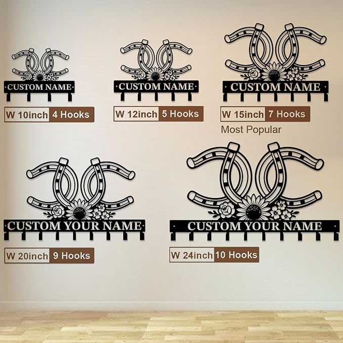 Custom Western Cowboy Metal Iron Key Hooks,Personalized Name & Text Engraving,Decor Wall Keys Holder for Home Entryway (Style F)