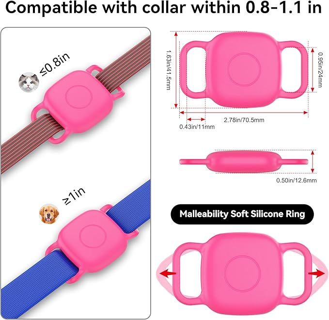 2-Pack Dog Collar Holder for Tile Life360 Mate (2024) 2022 Tracker, Waterproof Silicone Cover Full-Body Protective Case for Tile Mate Tracker Cat Collar, Ultra Durable, Scratch Resistant, Pink Punch