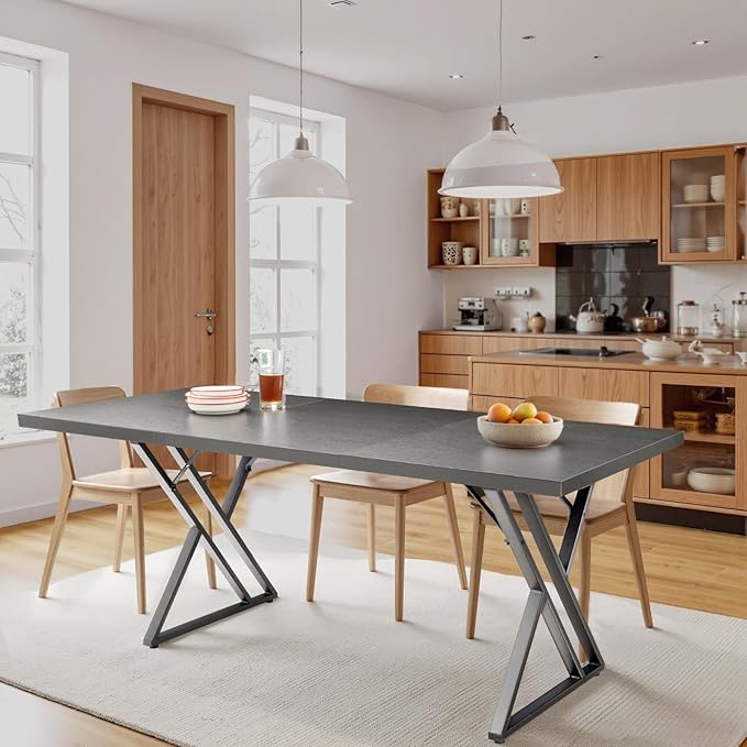 70.9Inch Office Desk, Executive Office Desk,Modern Industrial Style, Z-Shaped Table Legs, Country Black Wood Grain Top, for Home Office, Study, Conference (Ash Black)