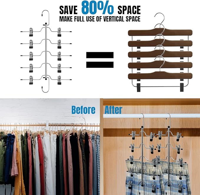 3 Pack Skirt Hangers Space Saving 5 Tier Metal Skirt Hanger with Clips, Durable Heavy Duty Trouser Pants Hangers Closet Organizer for Jeans, Slacks, Shorts