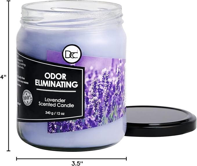 Lavender Odor Eliminating Highly Fragranced Candle - Eliminates 95% of Pet, Smoke, Food, and Other Smells Quickly - Up to 80 Hour Burn time - 12 Ounce Premium Soy Blend
