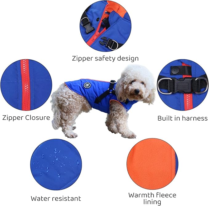 Norbi Dog Winter Coat With Built-in Harness - Adjustable Warm Jacket for Small, Medium, Large Dogs in Cold Weather