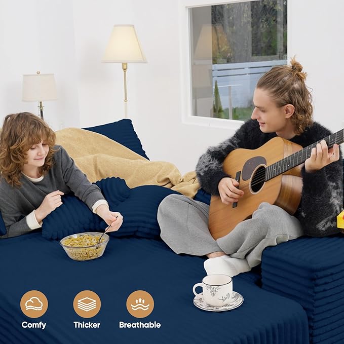 111'' Sectional Sofa Couches with L-Shape Chaise, Extra Large Sleeper Couch Reversible Corduroy Chaise with 8 pcs Pillow for Living Room, Bedroom