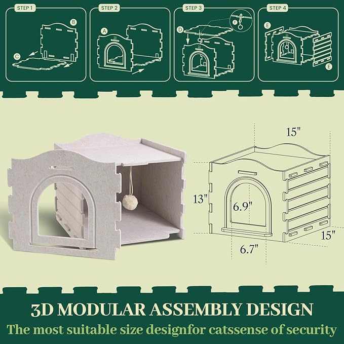 Apasiri Cat Beds for Indoor Cats: Innovative Polyester Fiber Cat House, Cat Bed Cave for Indoor Cats, Ultra-Strong Load-Bearing Capacity, Sturdy and Scratch-Resistant, Compatible with Heating Pads