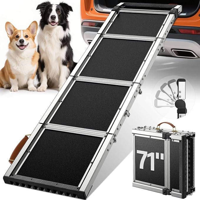 ππππ ππ©π π«ππππ Extra Long 71βDog Ramp for Car with Adjustable Head, Folding Pet Ramp for Large Dogs with Non-Slip Rug Surface, Dog Ramps Up to 330 lb for Car SUV Truck Bed Couch