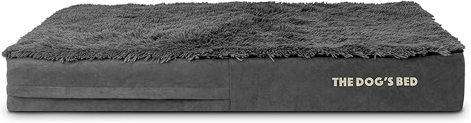 The Dog’s Bed Orthopedic Memory Foam Dog Bed, XL Grey Fur 46x28, Pain Relief for Arthritis, Hip & Elbow Dysplasia, Post Surgery, Lameness, Supportive, Calming, Waterproof Washable Cover
