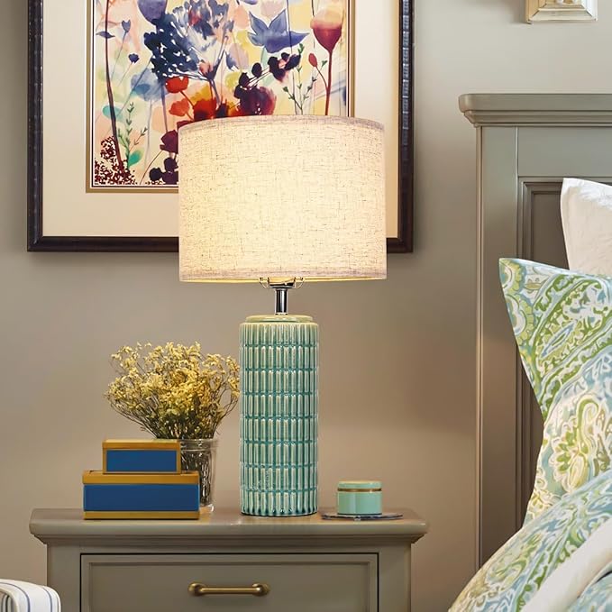 23" Grey Ceramic Table Lamp for Living Room Fully Dimmable, Nightstand Bedside Lamps for Desk End Side, Large Modern Rustic Farmhouse Lights for Bedroom entryway Home Decoration Gifts Bulbs Included