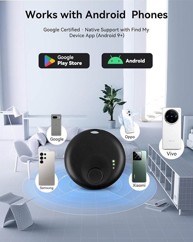Android Tracker Tags, Google Bluetooth Tracker, Smart Tag Tracking Device, Item Finder for Keys, Wallet, Luggage, Pets, Replaceable Battery (1 PC Android only)