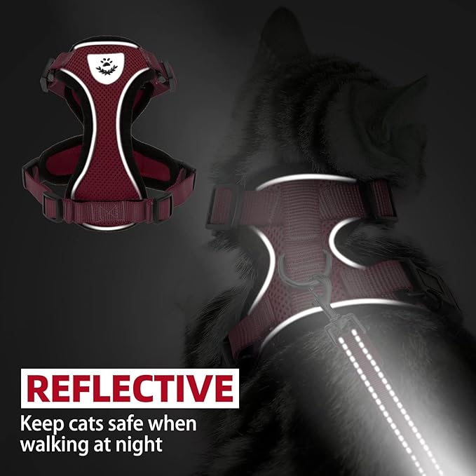 PUPTECK Cat Harness and Leash Set Escape Proof Reflective Cat Walking Harness Adjustable Soft Breathable Mesh Vest for Small Pets, Red, S