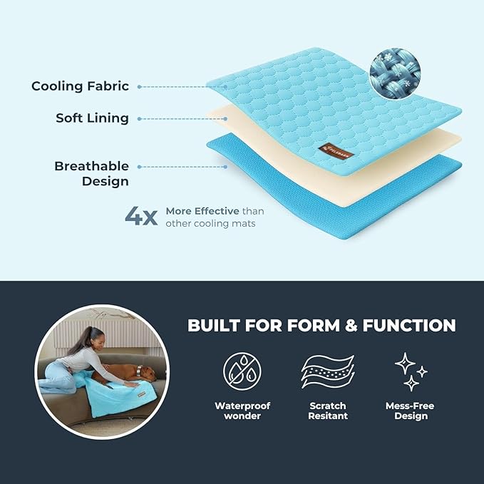 Pelsbarn Dog Cooling Mat- Ice Silk Summer Comfort, Self Cooling, Non-Slip Dog Pad, Durable & Washable, Mat for Extra Large Dogs 33" x 45", Support Shelter Dogs with Every Purchase (Blue)