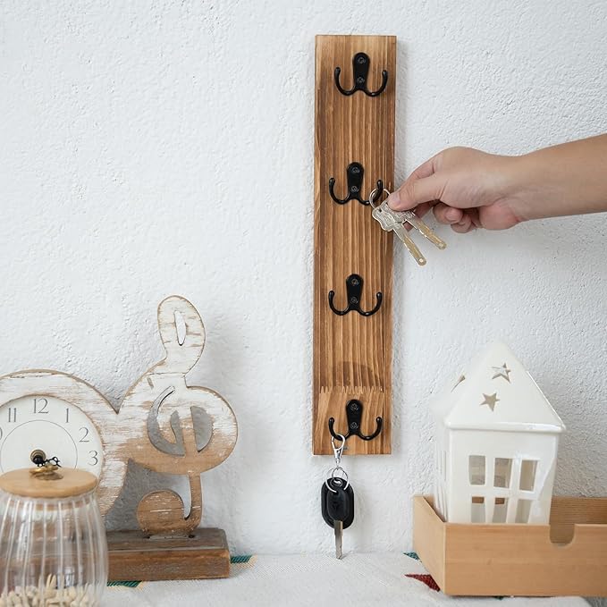 Vertical Key Holder for Wall - Mounted Wooden Key Rack Organizer with Hooks for Home Entryway, Laundry Room & Garage - Perfect Space-Saving Storage Solution for Keys, Wallets & Pet Leashes