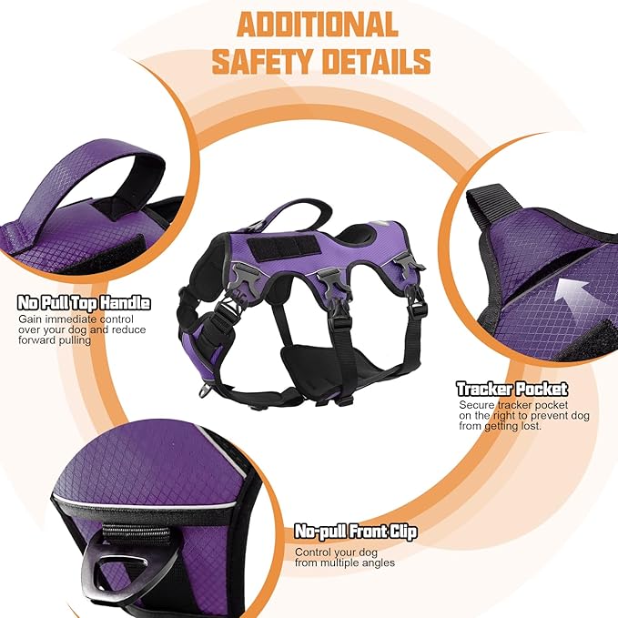 AUROTH Escape Proof Dog Harness - No Pull with Lift Handle, Soft Padded Reflective Adjustable Vest, Large for Walking Hiking Training