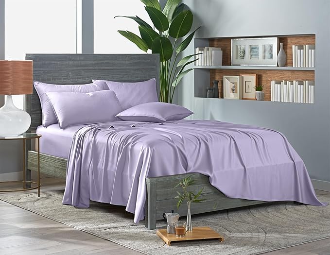 Pure Bamboo Full Sheets, Genuine 100% Organic Viscose Derived from Bamboo Bed Sheet Set, Luxuriously Soft & Cooling, Double Stitching, 2 Year Quality Promise (Full, Lavender)