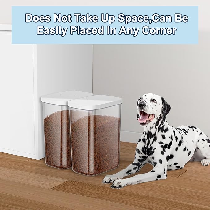 Airtight Dog Cat Food Storage Container and Dog Treat Containers BPA-Free, PET Clear Stackable Pet Storage Bin, 1 Cup Scoop, 1 Sponge cleaning brush, Pop Top, With handle ((5.6L-1Pack) White)
