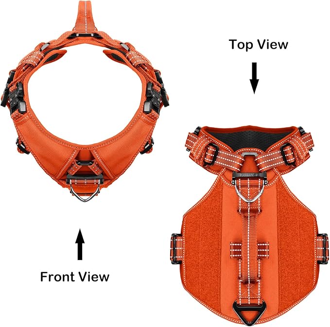 ICEFANG GN8 Tactical Dog Harness with 4X Metal Buckles for X-Large Sized Dogs,Reflective in Training Walking K9 Vest,No-Pull Front Leash Clip,Adjustable Pet Harness (Orange, X-Large (Pack of 1))