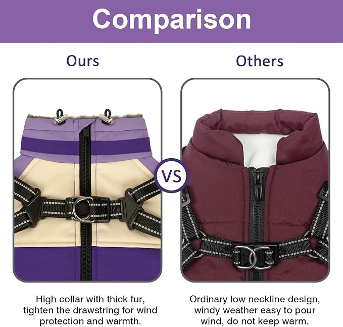 Winter Coat - Waterproof Dog Jacket with Reflective Snow Jacket for Small to Large Dogs, Purple