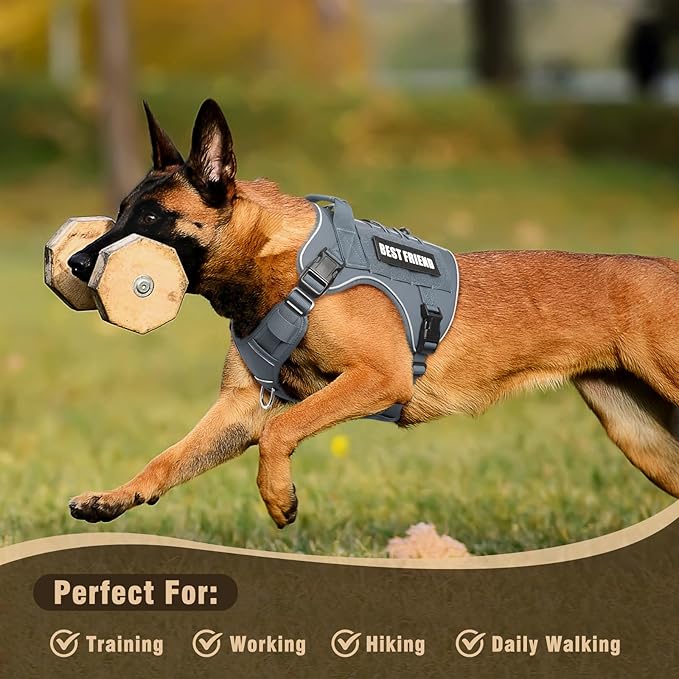 Tactical Dog Harness for Large Dogs,No Pull Military Dog Vest with Handle,Reflective Heavy Duty Pet Harness for Walking Hiking Training Gray L
