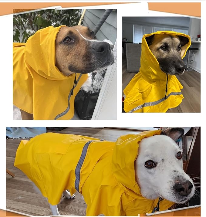 HAPEE Dog Raincoats with Reflective Strip Hoodie,Poncho Jacket for Large Dogs (A1-Yellow, 24B (Back Length 24"))