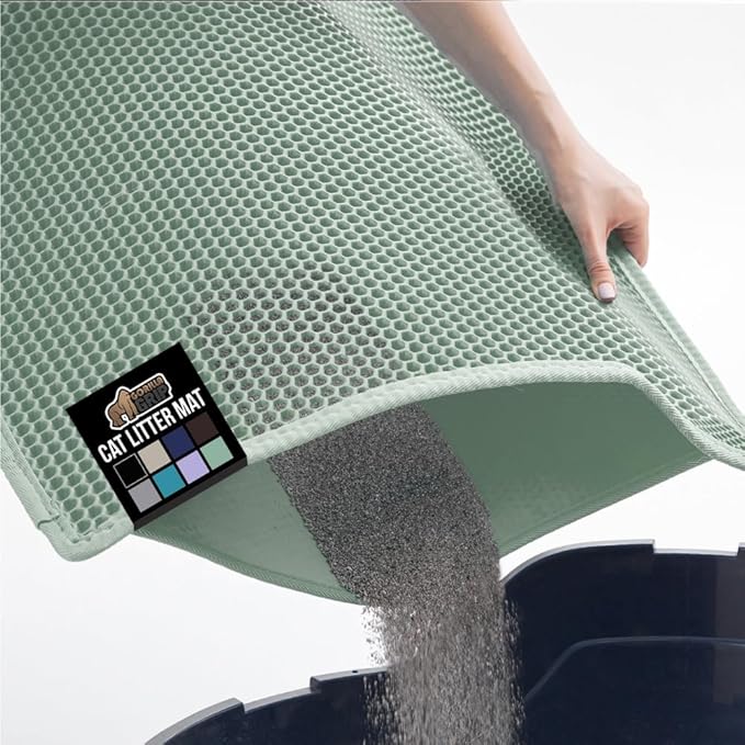 GORILLA GRIP Honeycomb Cat Litter Box Mat, Two Layer Trapping Waste Mats, Soft On Paws, Litter Box Supplies and Essentials for Indoor Cats, Traps Excess, Water Resistant for Floors, 30x24 Sage