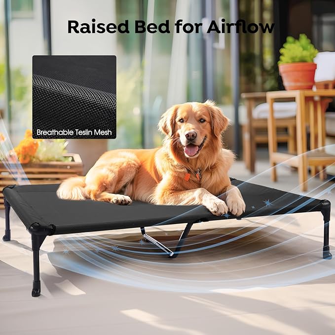 Veehoo Cooling Elevated Dog Bed with Fluffy Plush Bolster Cushion, Indoor Raised Dog Beds for Large Dogs, Soft Pet Sofa Cot with Removable Washable Mat, No-Slip Feet, 49 x 33 inches, Cream White