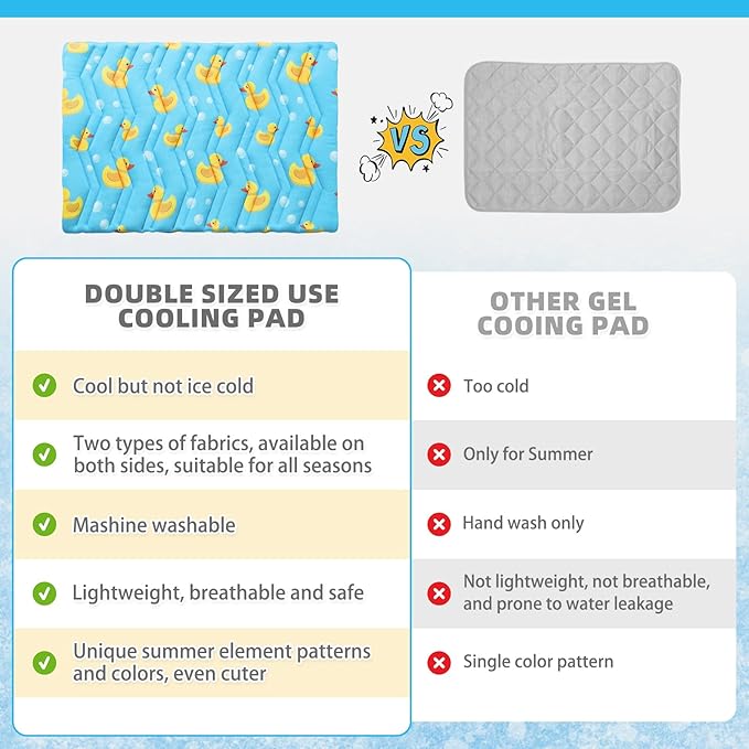 KOOLTAIL Cat Cooling Mat, Upgraded Two Sided Cooling Pad for Dogs Cats Puppy, Soft Pet Sleeping Blanket Keep Cool in Summer with Cute Duck Pattern, Washable Waterproof for Crate Sofa Bed, Blue S