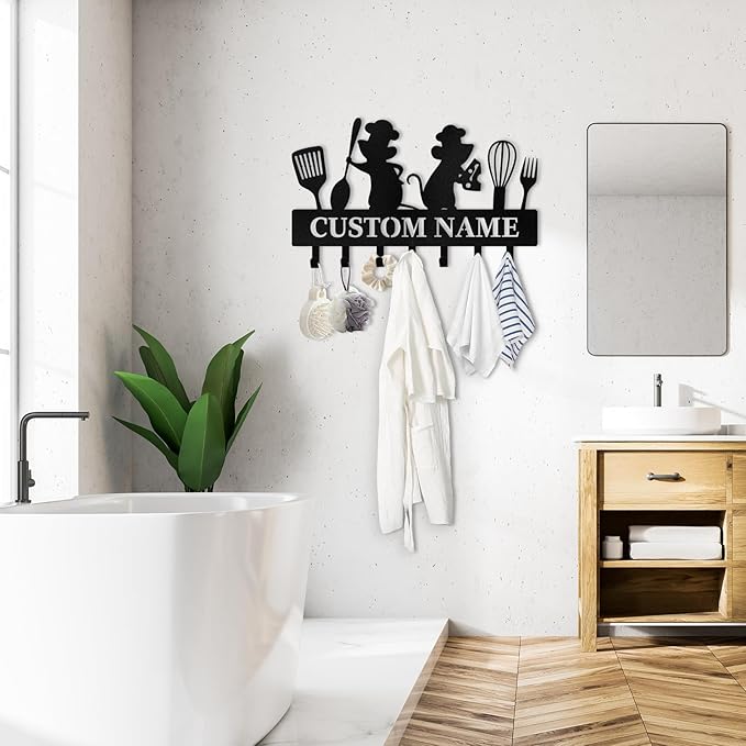 Personalised Key Holder for Wall, Kitchen Theme Key Holder Wall Mount, Kitchen Hooks for Utensils, Decorative Key Hanger Organizer for Dining Room Restaurant Entryway, Home Decor Gifts