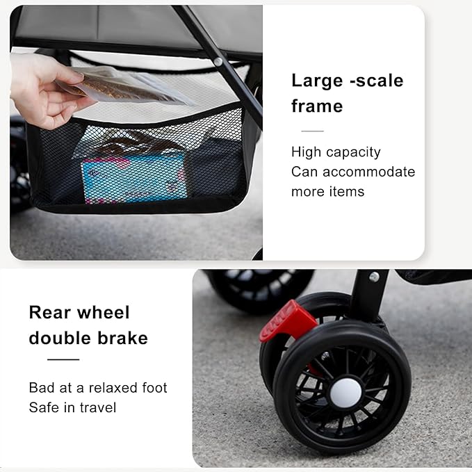 Pet Stroller,Pet Strolling Cart, 4 Wheels Dog Cat Stroller Travel Carrier with Storage Basket & Breathable Mesh Easy to Walk for Travel Shopping Walking Small/Medium Pet 1 Set