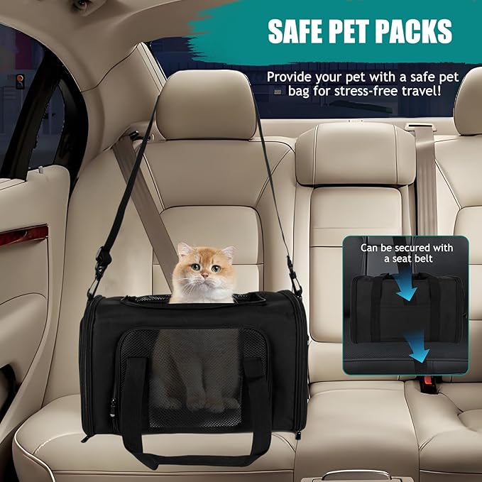 Top tasta Dog Cat Carrier Pet Carriers for Small Medium Large Cats Dogs Carrier Under 25 Lbs Soft Sided Small Puppy Dog Carrier Portable Foldable Dog Cat Travel Carrier (Black 20 * 13 * 13)
