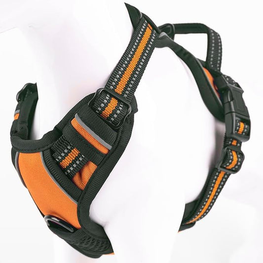 No Pull Dog Harness, Reflective Comfortable Vest Harness with Front & Back Easy Control Handle Adjustable Soft Padded Pet Vest for Small to Large Dogs(Orang,S)