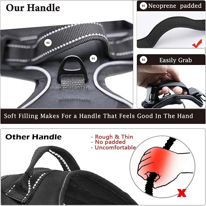 No Pull Dog Harness, Reflective Comfortable Vest Harness with Front & Back Easy Control Handle Adjustable Soft Padded Pet Vest for Small to Large Dogs (X-Large,Black)