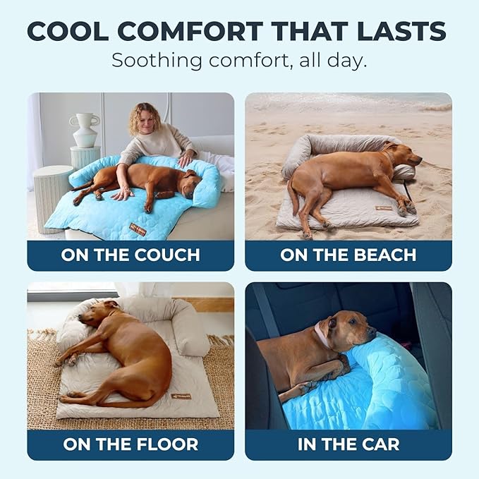 Pelsbarn Cooling Dog Bed - Ice Silk Summer Comfort, Self Cooling, Non-Slip Dog Cover, Durable & Washable, Bed for Medium to Large Dogs 34" x 34", Support Shelter Dogs with Every Purchase (Beige)