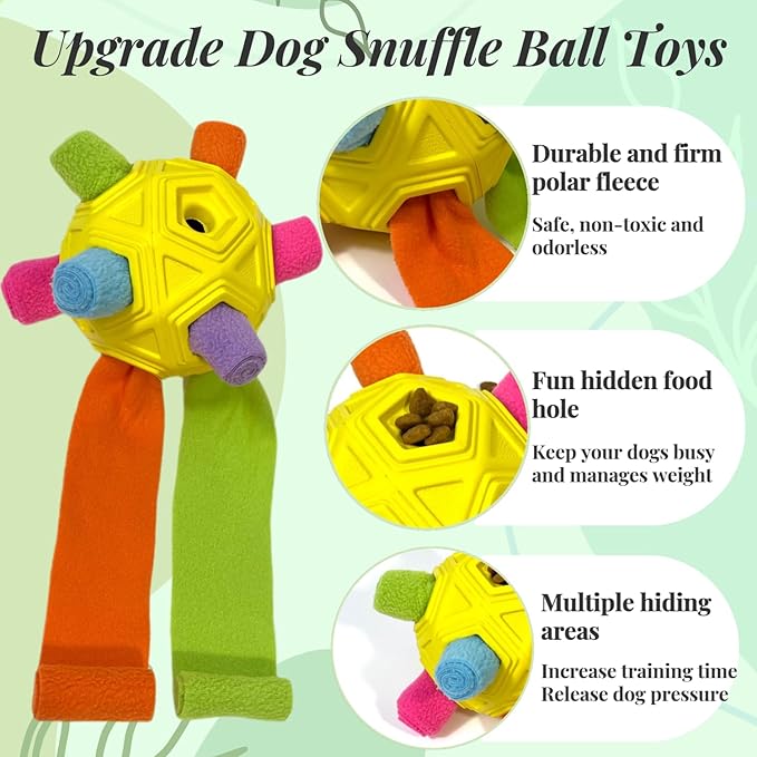 Snuffle Ball for Dog Toys Unbreakable Upgrade Ball Interactive Toy Foraging Snuffle Mat Puppy Treat Dispenser Slow Feeder Dog Puzzle Toys for Small, Medium, Large Pets (Yellow Colorful)