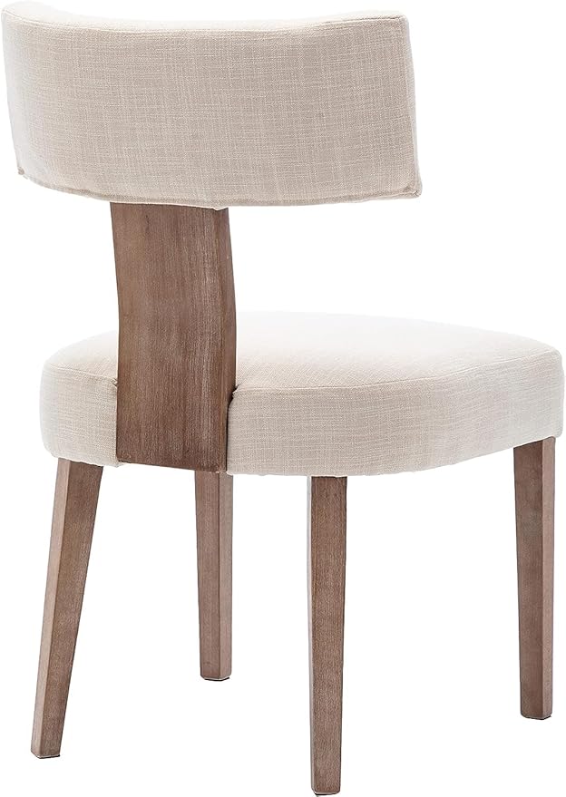 Mid Century Modern Dining Chairs Set of 2 Upholstered Linen Fabric Dining Chairs Curved Backrest Farmhouse Dining Room Chairs Kitchen Chairs with Wood Legs, Beige
