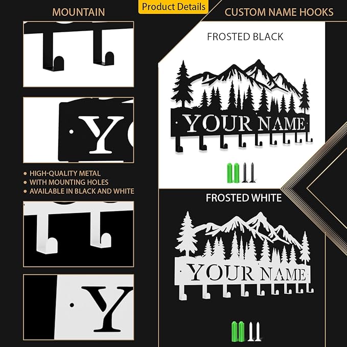 Custom Metal Key Rack Hooks, Personalized Key Holder for Wall, Little Forest, Mountain Theme Wall Decoration Hooks, Key Hanger Organizer for Living Room, Entryway, Bathroom, Kitchen Decor