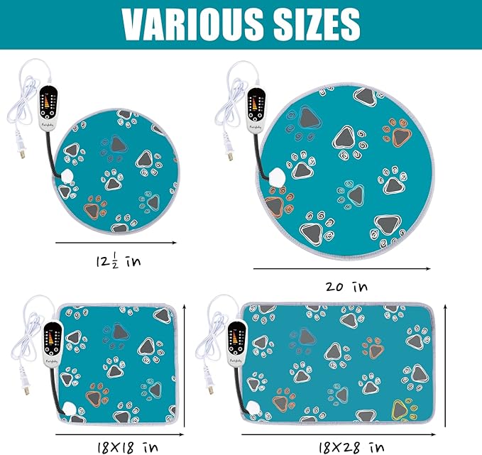 furrybaby Pet Heating Pad, Waterproof Dog Heating Pad Mat for Cat with Durable Anti-Bite Tube Indoor for Puppies Dogs Cats (1 Pack Green, Round 12in, Temp Adjustable)